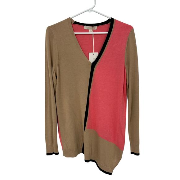 NWT Etcetera Pink Tan Black Long Sleeve Potion Asymmetric Sweater Womens Small - Picture 1 of 7